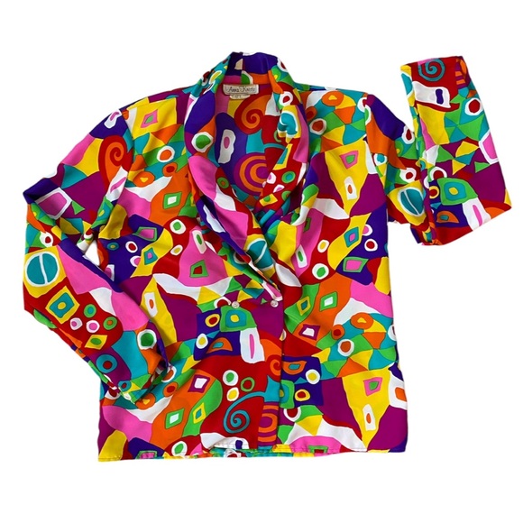 ❌SOLD🏷️Vintage 90s Anna Kriste Pleated Abstract Wild Multicolor Blouse/Jacket - Picture 7 of 11